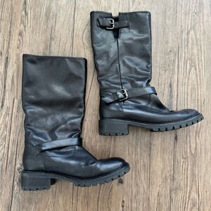 Fendi Black Combat Boots with Rugged Soles and Metal Buckles